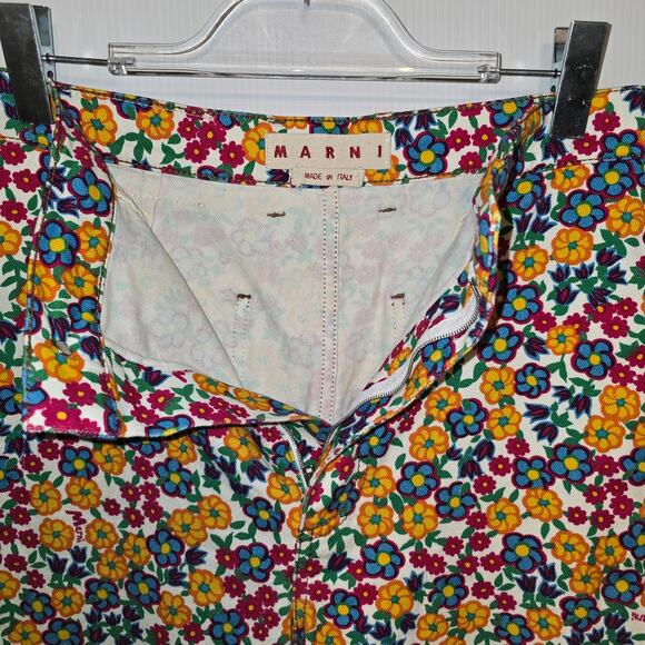 Marni Pop Garden Floral Print Wide Leg Crop Jeans White Multicolor Size 42 US 6 - Picture 5 of 12
